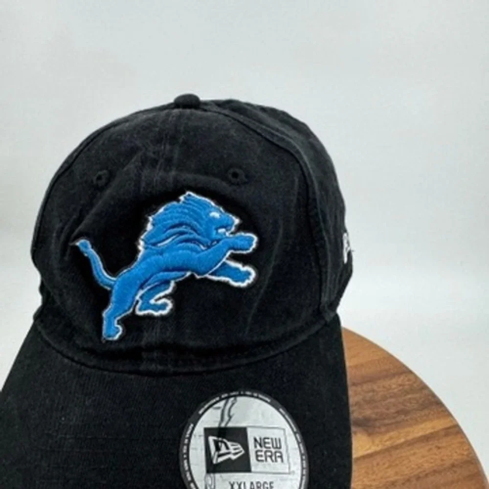 Detroit Lions NFL Hat Mens Fitted XX‎ Large New Era Black Blue Embroidered